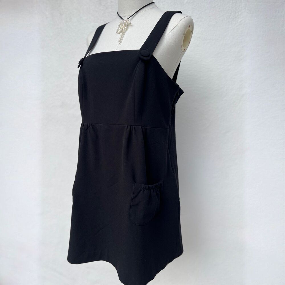 WD-NY Black Pinafore Mini Dress Sz 14 Dark Academia Coquette 90s Goth Grunge
